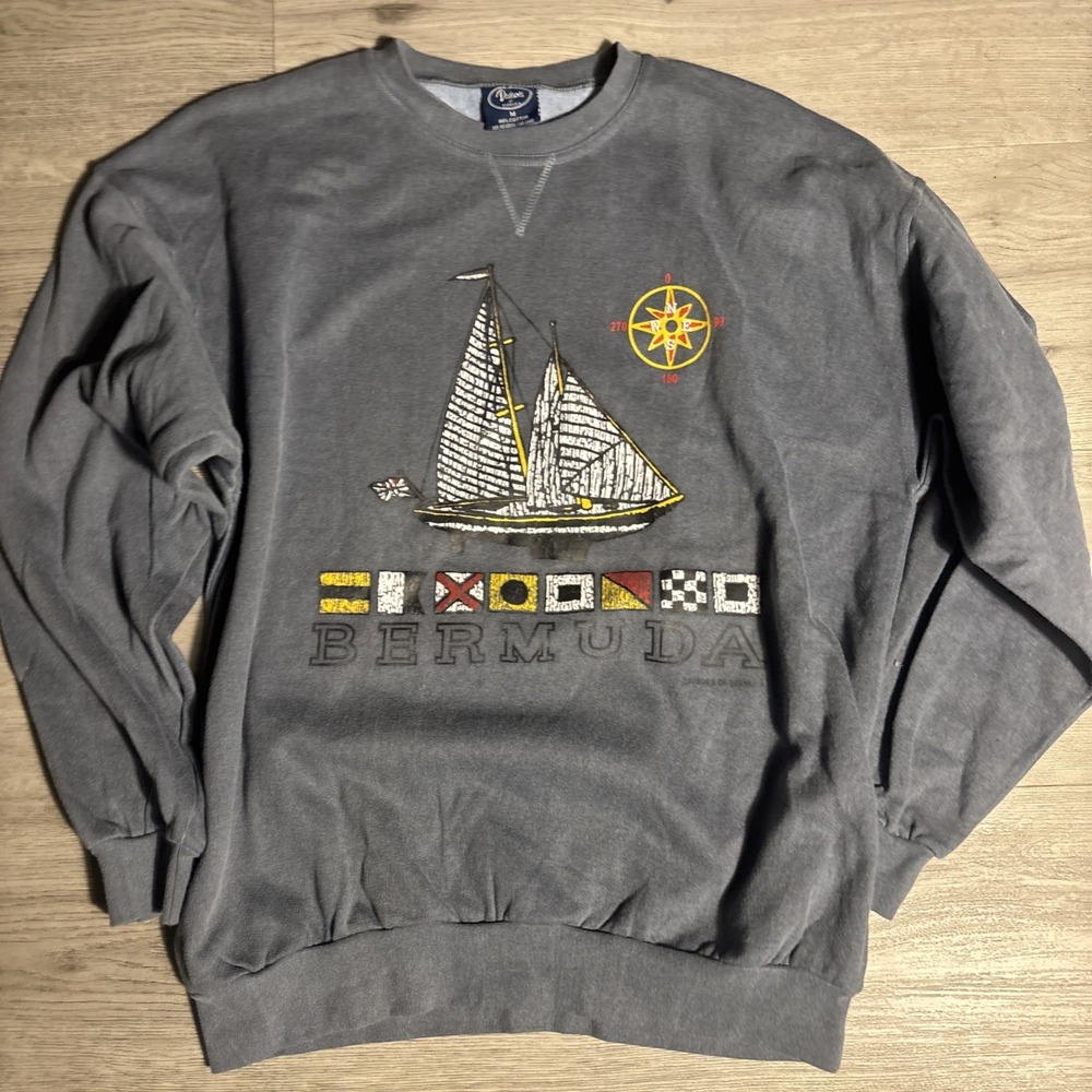 Vintage Bermuda Sailing Crewneck Sweatshirt Gray‎ Nautical Graphic Men's M